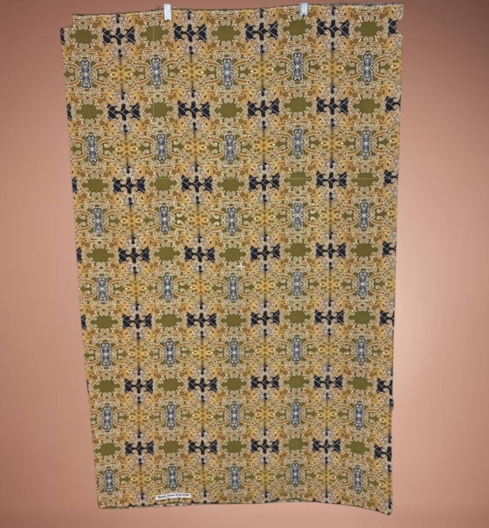 Batik Sutra Kaltim Indonesian Fabric 3.33 Yards Olive Gold Black Metallic